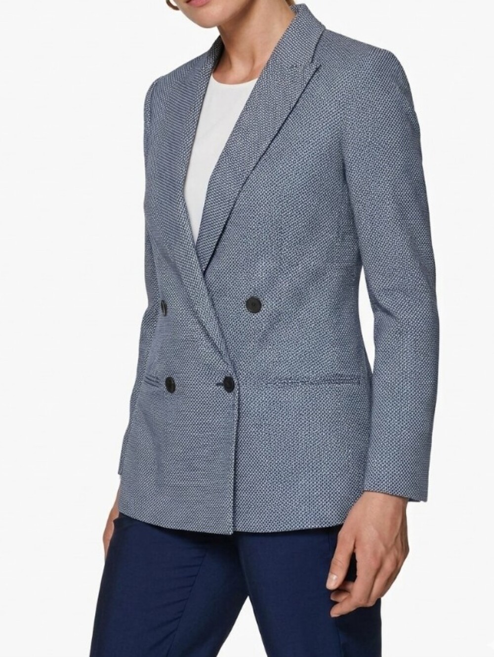 SUISTUDIO Lanificio Carlo Barbera Blue Birdseye Weave DB Blazer Jacket 36S 4P